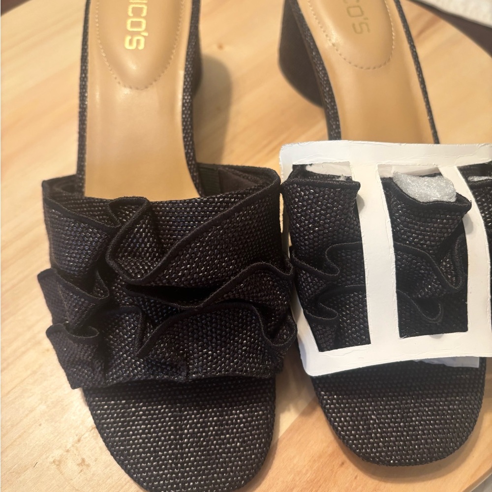 Chico's Black Ruffle Mules